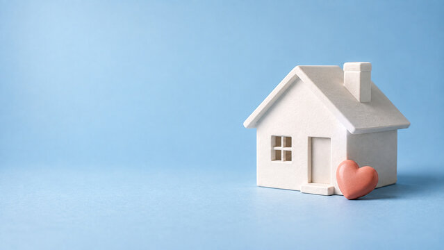 White Miniature House and Coral Heart for Love and Belonging
