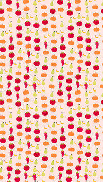 Seamless pattern of cartoon fruits and vegetables