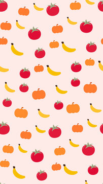Pattern of tomatoes, pumpkins, and bananas