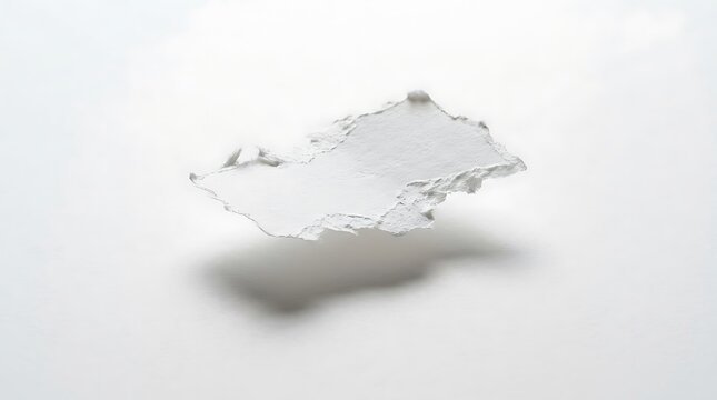 Torn white paper with jagged edges floating against plain background