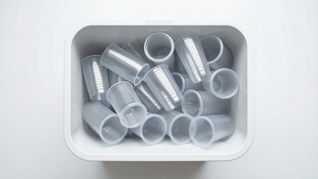 Ecology - Plastic cups in recycling bin viewed from above