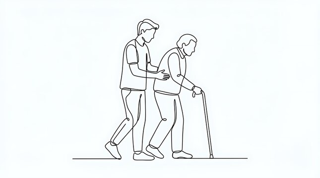 Healthcare worker assisting an elderly person walking with a cane assistance healthcare caregiver mobility supportive recovery