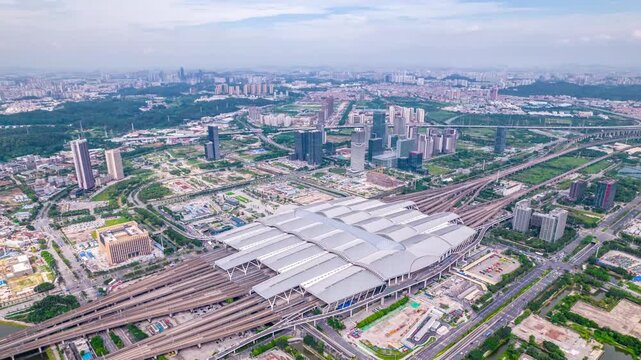 Guangzhou South station district aerial timelapse