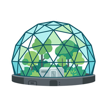 Isolated Geodesic Biodome Habitat With Green Trees