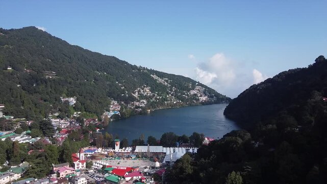Aerial Drone Shot of Nainital Flats During Nanda Devi Mahotsava Festival with Mela Rides and Canopy Tents
