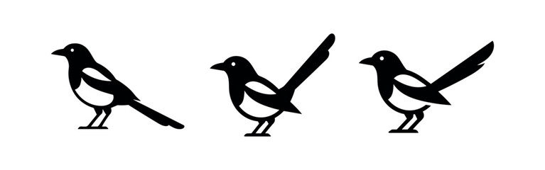 Obraz premium Magpie Bird Silhouette Icons - Wildlife and Nature Symbols