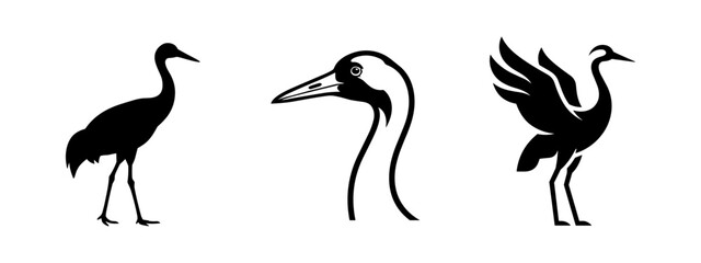 Obraz premium Collection of crane silhouettes including head detail and elegant standing poses