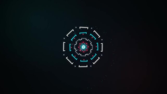 Futuristic digital interface animation glowing blue red white on dark background technology design l