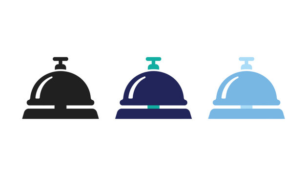 Front desk service bells in black, dark blue, and light blue vector icon set