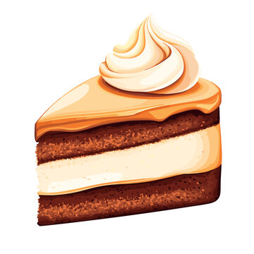 tasty sweet cake decorated with cream isolated vector illustration