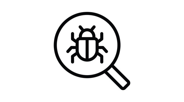 Bug search line icon vector, software testing, malware detection, quality assurance, debugging tool