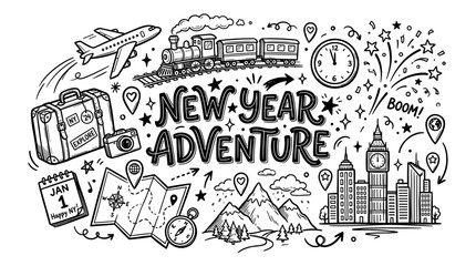 Fototapeta premium New Year Adventure Hand Drawn Doodle Illustration