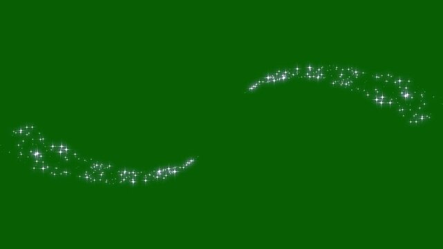 Luxury white glitter sparkles line trail, luminous fairy star blink animation, fairy dust shimmer transition, fast glittering star lines, sparkling starry line effects video on green background.4k