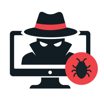 Hacker Searching Computer Virus Flat Vector Illustration.