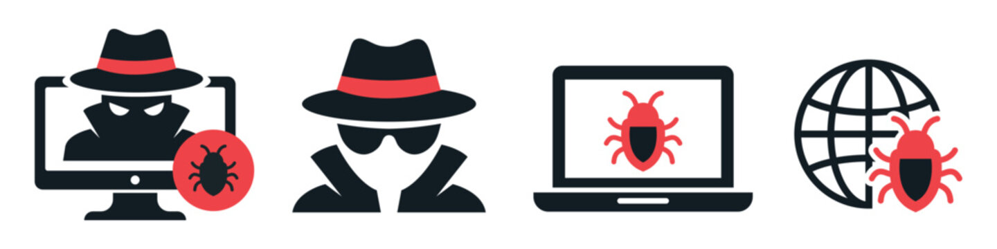 Set of Cyber Security Malware and Hacker Icons.
