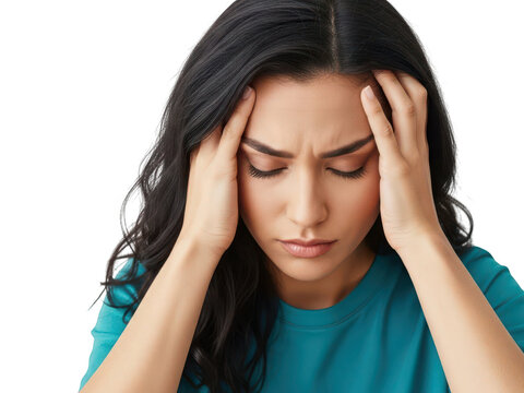 Woman holding her head with a worried expression
