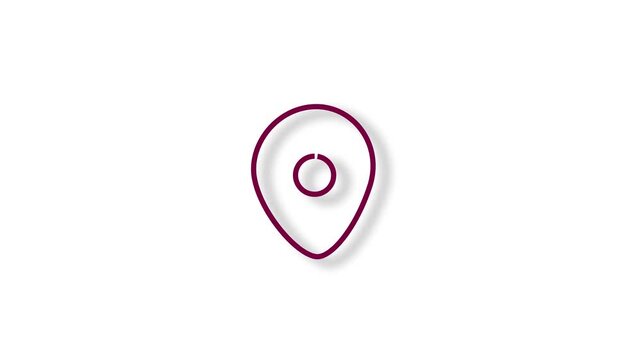 A simple, minimalist outline of a location pin icon is centered against a stark white background with a subtle shadow effect.