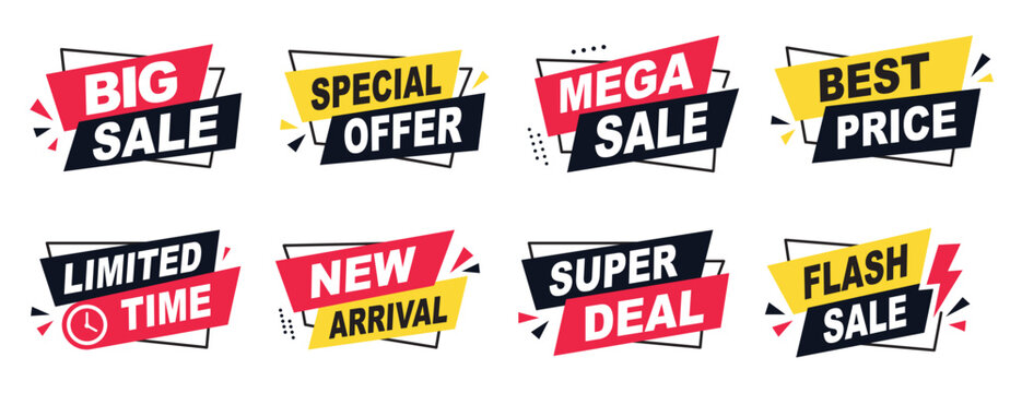 Set of Sale Discount Banners and Special Offer Labels