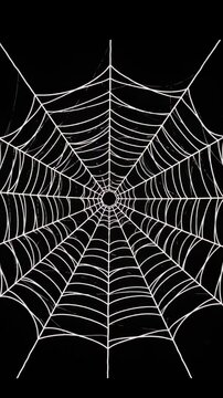 Spider web against black background with symmetry and geometric pattern, extreme close up