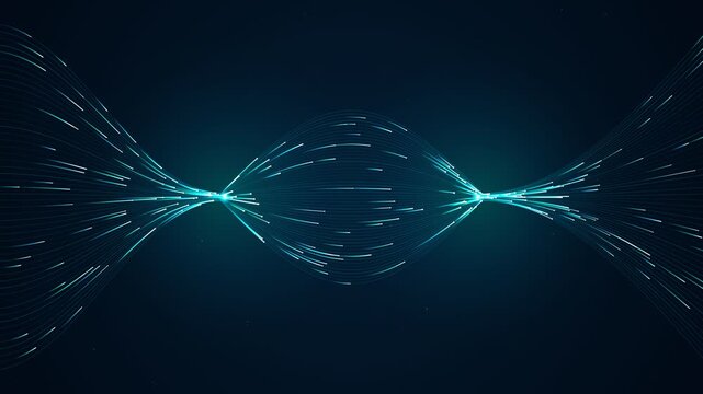 Abstract glowing lines flow and converge in dark space with dynamic light motion