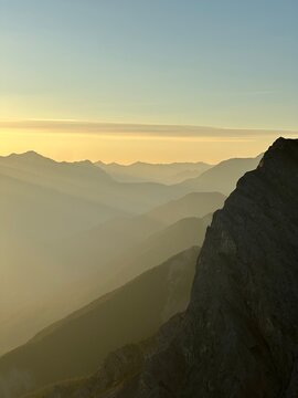 Sunrise over the Canadian Rockies from Ha Ling Peak near Canmore, Alberta, Canada