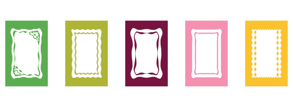 Set of rectangle frames with wavy edges. Zigzag wavy edges, rectangles, photo frames, text boxes. vector illustration.