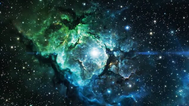 Vibrant deep space nebula with glowing star cluster and cosmic dust clouds galaxy