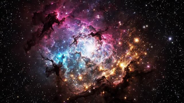 Vibrant deep space nebula with glowing stars and colorful interstellar gas clouds