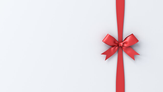 Red gift ribbon and bow on white background with shadow and blank copy space gift present box style concepts 3D rendering