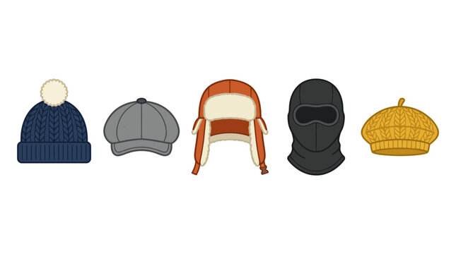 Set of Winter and Autumn Headwear Icons Fashion Accessories