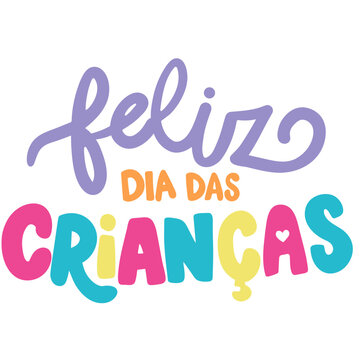 Lettering colorido de feliz dia das crian&ccedil;as desenhado a m&atilde;o fofo