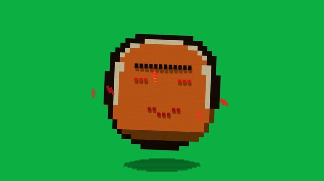 3D Pixel Art Smiley Coin with Pink Blush and Cheerful Expression for Gaming Animation