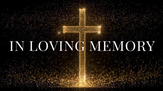 condolence card In loving memory with a glowing golden cross illustrated animation