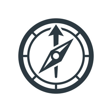 Minimalist compass vector icon with arrow pointing north for navigation, travel, and adventure designs editable icon