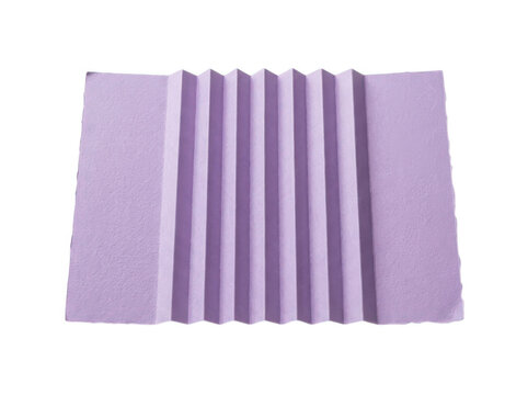 A light purple paper sheet with vertical pleats and accordion folds