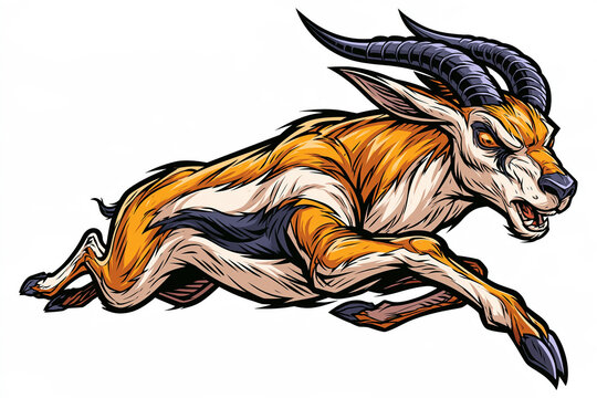 Dynamic illustration of an aggressive gazelle leaping in midair