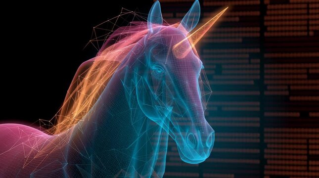 futuristic digital unicorn in web space illustrated animation