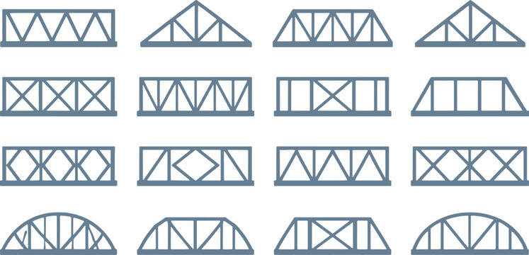 Collection of various bridge truss structural engineering design icons