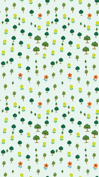 Stylized trees and flowers seamless pattern