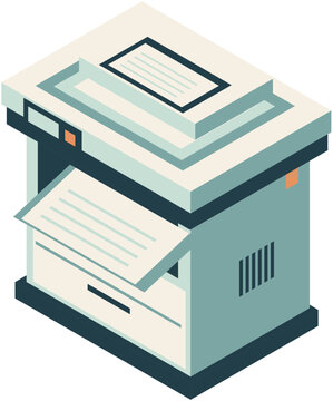 Isometric multifunction office printer with scanner and paper trays