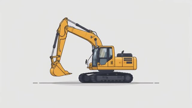 Yellow Crawler Excavator Vector Illustration Isolated on White Background - Heavy Duty Earthmoving Machinery for Construction Projects