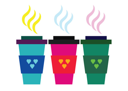 Tree Colorful Coffee Cup Design Vector.