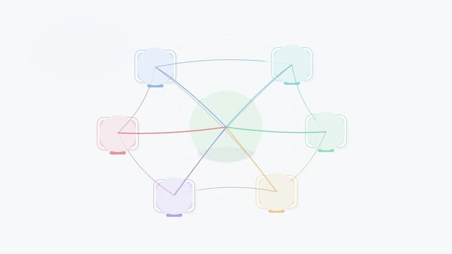 Abstract digital network flowchart motion graphics featuring colorful connecting nodes in dynamic video clip