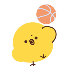 Cute yellow chick bouncing a basketball © illustATAM