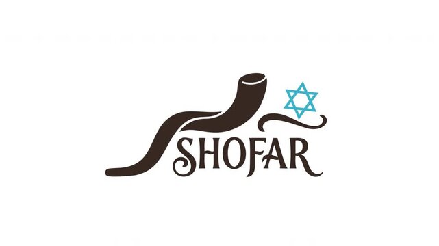 Traditional Shofar Ram Horn Jewish Religious Symbol with Elegant Typography