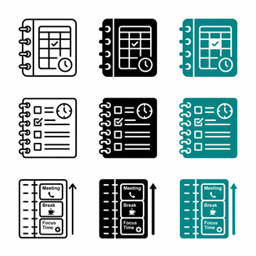 Organizer Icons Showing Time Management Tools