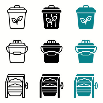 Recycling Bins And Composters Set Icons