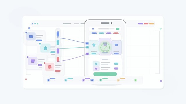Modern software application development process animation showcasing mobile interface design workflows and user experience solutions footage