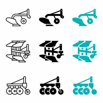 Set Of Agricultural Farming Machinery Icons