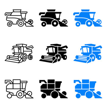 Set Of Agricultural Harvesting Machinery Icons
